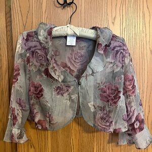 Beautiful!! Vintage Miss Dorby Sz 14P Women’s Sheer Jacket/Shrug Sage Purple